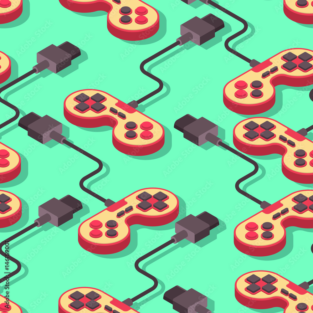 Aufkleber joystick retro seamless pattern. gampad game console 8 bit texture. retro video game control backgro