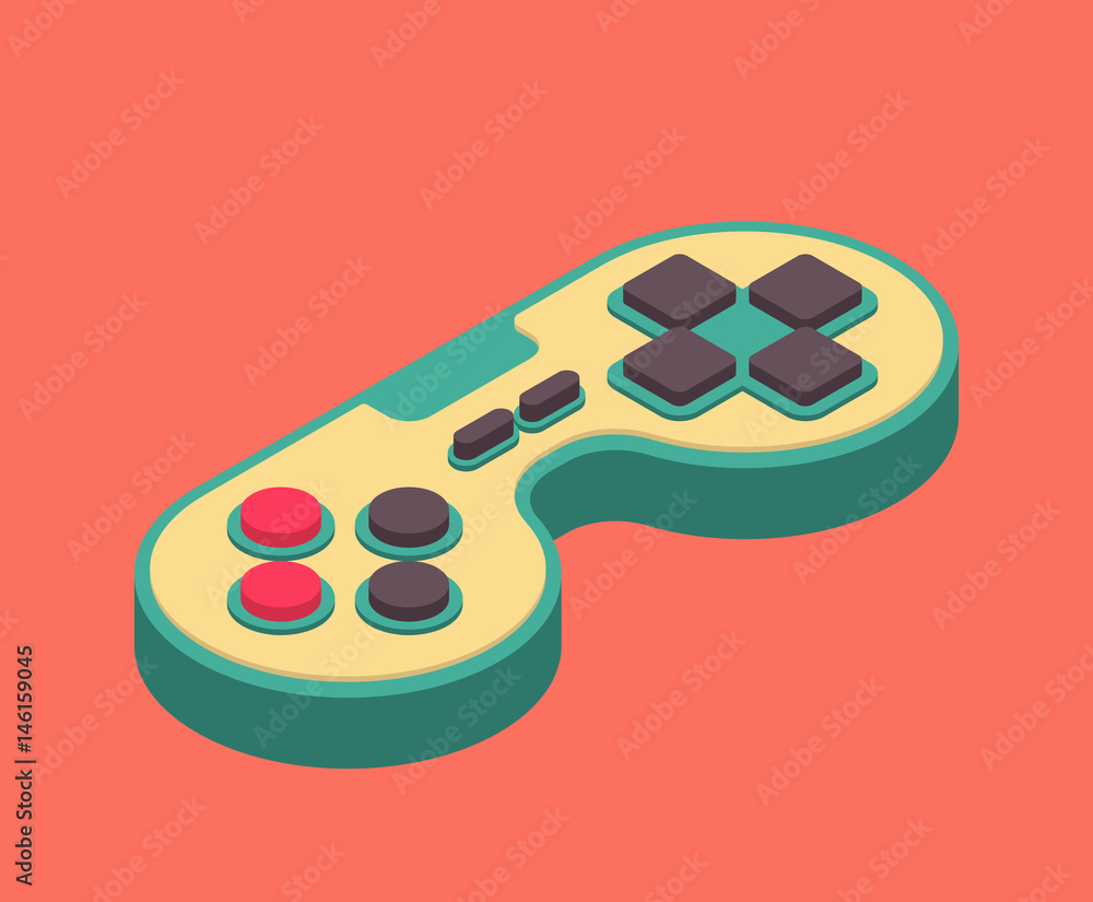 Aufkleber joystick retro isometry isolated. gamepad game console 8 bit. retro video game controller