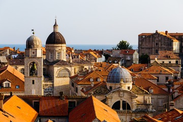 Assumption Cathedral, Church of Saint Blaise and Bell Tower in the old part in Dubrovnik, Croatia.