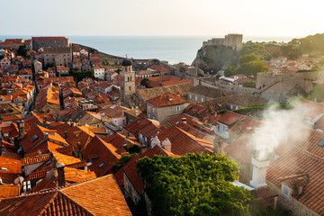 View from the roof to the entire old part of the city to Dubrovnik, Croatia.