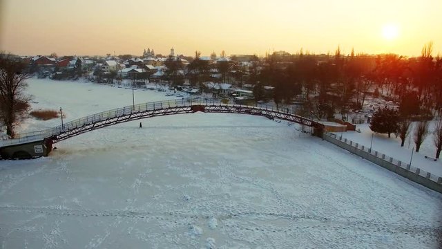 Winter. River, forest, city. Novomoskovsk. Shot the dji Phanom 3pro