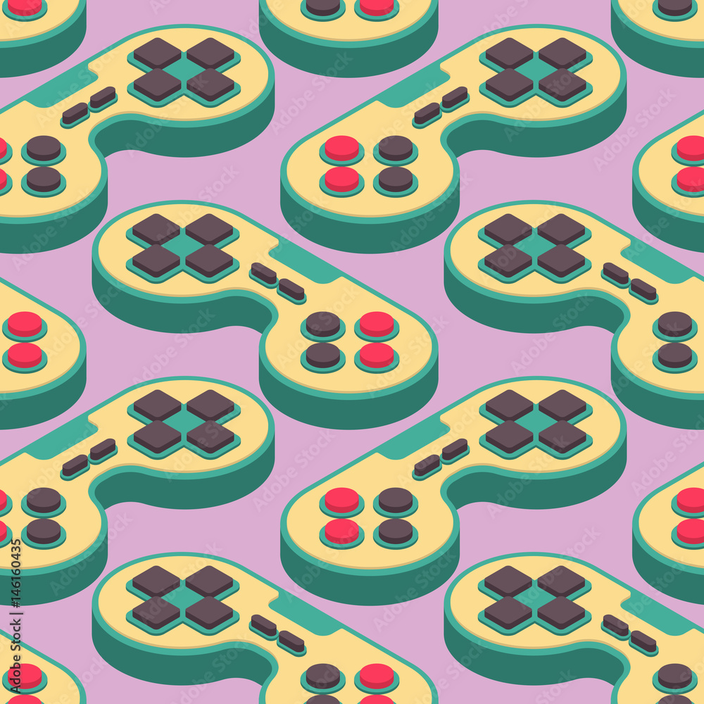 Aufkleber joystick retro seamless pattern. gampad game console 8 bit texture. retro video game control backgro