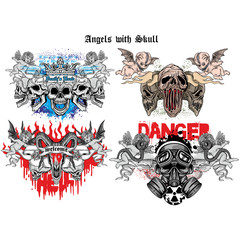 grunge skull coat of arms skull set