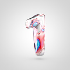 Glossy water marble number 1 isolated on white background