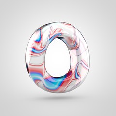 Glossy water marble alphabet letter O uppercase isolated on white background