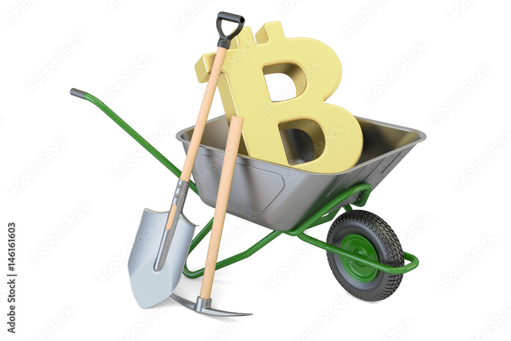 Poster bitcoin mining, e-business concept. 3d rendering
