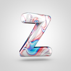 Glossy water marble alphabet letter Z uppercase isolated on white background