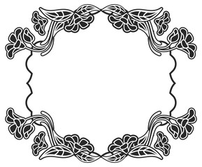 Black and white frame with flowers silhouettes.  vector clip art.