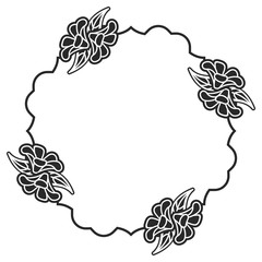 Black and white frame with flowers silhouettes.  vector clip art.