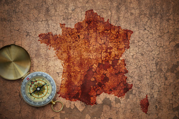 map of france on a old vintage crack paper