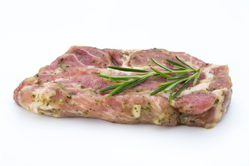 Pork chop, marinated. Isolated on the white background.