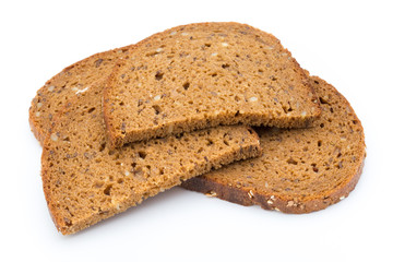 Slices of rye bread isolated on white background.