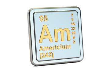 Americium Am, chemical element sign. 3D rendering