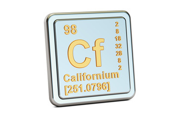 Californium Cf, chemical element sign. 3D rendering