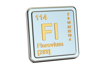 Flerovium Fl, chemical element sign. 3D rendering