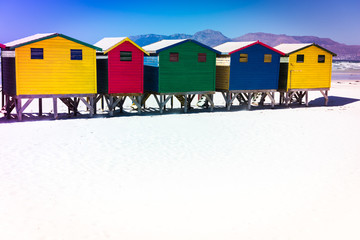 Fototapeta na wymiar Colourful beach houses at Muizenberg beach, South Africa