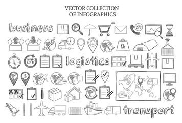 Fototapeta na wymiar Hand Drawn Infographic Logistic Elements Set