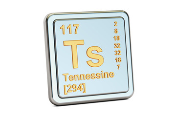 Tennessine Ts, chemical element sign. 3D rendering