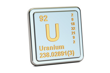Uranium U, chemical element sign. 3D rendering