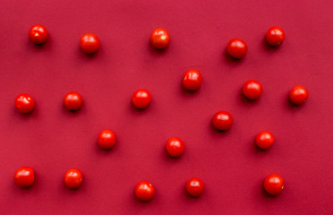 romantic dinner in red color with cherry top view pattern