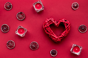 red color set with food and heart top view