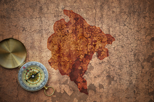 map of montenegro on a old vintage crack paper