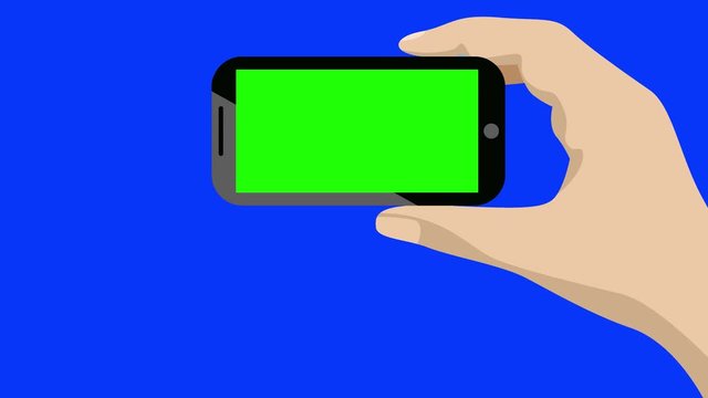 Vector Hand Holding a Smart Phone Vertical and Horizontal With Green Screen