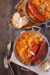Homemade braised sauerkraut with smoked sausages