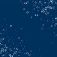 Soap bubbles. Abstract chaotic mess with soap bubbles on deep blue background. Vector illustration.