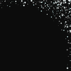 Beautiful falling snow. Abstract right top corner with beautiful falling snow on black background. Vector illustration.