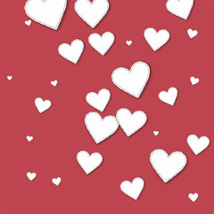 Random paper hearts. Chaotic scatter lines on crimson background. Vector illustration.