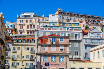 Colorful buildings of Lisbon rising above of each other, Portugal