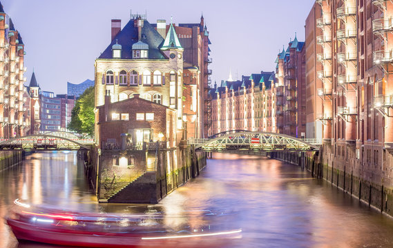 Hamburg, Germany - The famous Water castle at night in the Speic