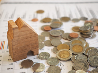 house model in saving plan for residence of people in society, purchasing home for living of dream of community lives.