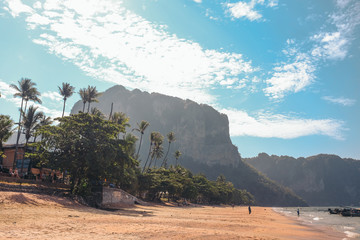 Beautiful Beach with the famous local boat as a main transport in Ao Nang, Krabi THAILAND.