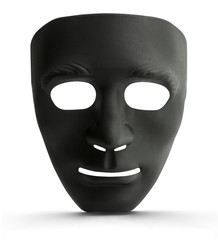 The black mask is both dark and bright isolated on white, concept of the bad person are both dark and bright in itself