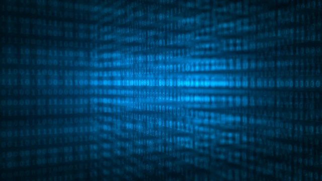 4K Animation Abstract Random binary digi number 0 and 1 over dark background