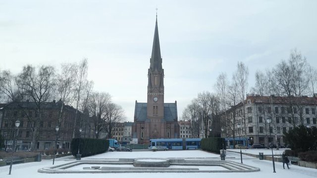Shot of Paulus kirken at Grunerl&oslash;kka in Oslo in the winter, Norway