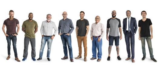 Diversity Men Set Gesture Standing Together Studio Isolated - Powered by Adobe