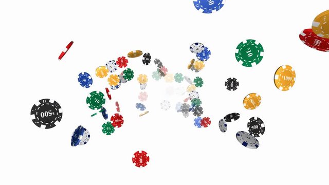 Casino chips on white background - loop, alpha channel

