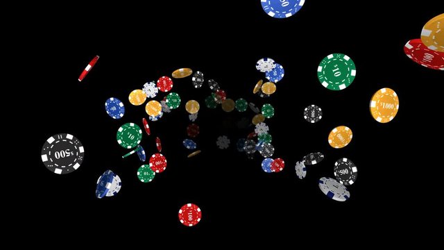 Casino chips on black background - loop, alpha channel
