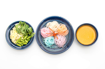 noodles with fish curry sauce and vegetable