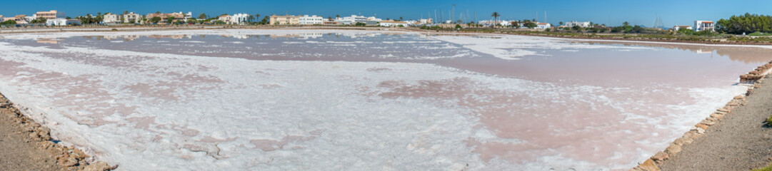 Ses Salines Formentera colorful saltworks horizon in Balearic islands