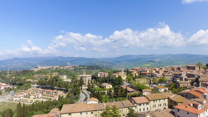 Fototapeta na wymiar Aerial overhead view of Guardistallo, small medieval town of Tuscany