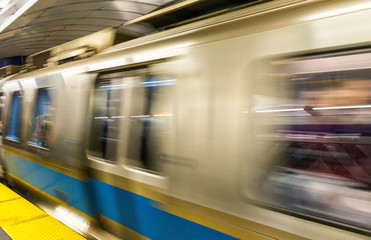 Subway train in fast motion