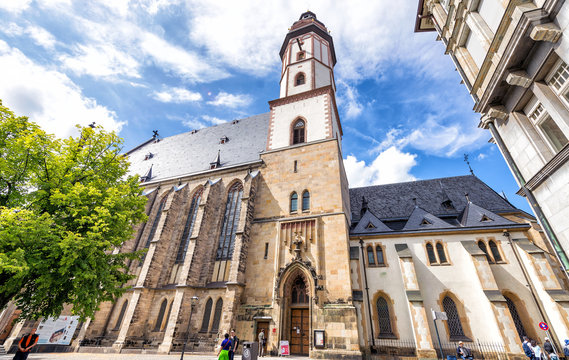 LEIPZIG, GEMANY - JULY 2016: Thomaskirche in Leipzig, Saxony. Leipzig is a famous destination in Germany