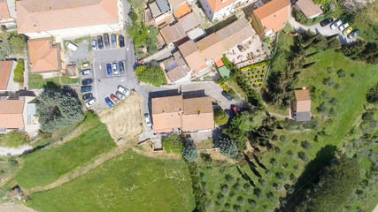 Homes of Tuscany along countryside, Italy