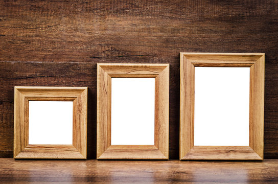 Set of collection blank wooden photo frame.