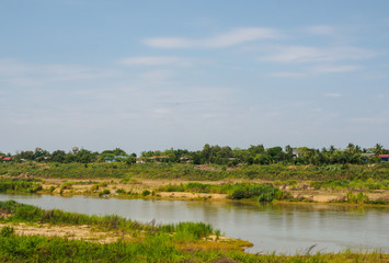Views of the river withe blue sky background