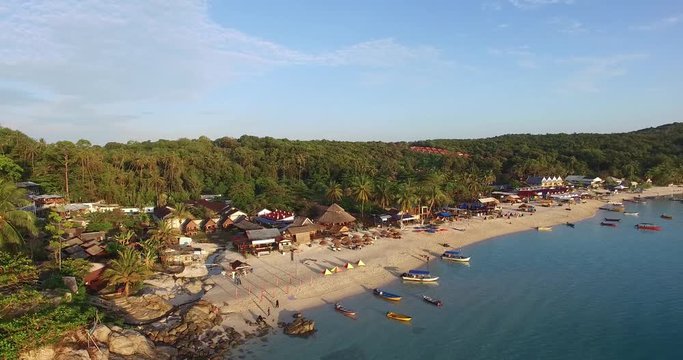 Flyby aerial footage of Perhentian Kecil Island, East Coast Malaysia